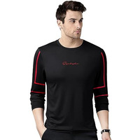 Eyebogler Mens Cotton Blend Round Neck Full Sleeve Printed Tshirt Black Red