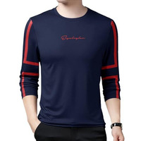 Eyebogler Mens Round Neck Full Sleeves Regular Fit Printed T-Shirt Navy Red