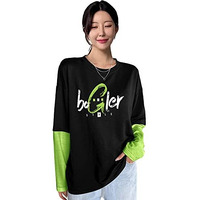 Eyebogler Womens Loose Fit Round Neck Full Sleeves Printed T-Shirt
