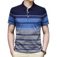 Eyebogler Men's Designer Half Sleeves Polo Neck Striped T-Shirt Blue