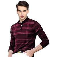 Eyebogler Men's Polo Neck Full Sleeves Wine Milange Printed T-Shirt