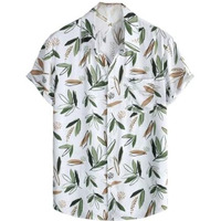 Om Sai Latest Creation Shirt For Men || Rayon Shirts For Men || Tropical Leaf Printed Short Sleeve & Spread Collar Shirts For Boy || Casual, Beach Wear, Festive Shirt For Men. (Large, Whitegreen)