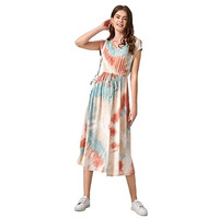 Om Sai Latest Creation Women's Sleeveless Flare Cut Dress | Ruffled Slit Maxi | A-Line V-Neck Crepe Dress (Small, Blue)