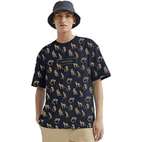 Eyebogler Round Neck Half Sleeve Loose Fit Animal Print Men Tshirt Navy Blue