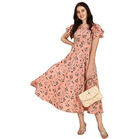 Oomph! Women's Western & Fusion Wear Midi Dresses For Women, Beach, Pink - Md303