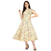 Oomph! Women's Western & Fusion Wear Midi Dresses For Women, Beach, Yellow - Md301