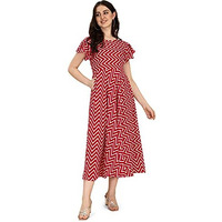 Oomph! Women's Western & Fusion Wear Midi Dresses For Women, Beach, Red - Md339