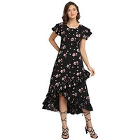 Oomph! Women's Western & Fusion Wear Wrap Midi Dresses For Women, Black - Md158