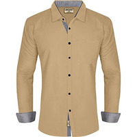 Lookmark Men's Cotton Blend Stitched Solid Full Sleeve Shirt(Shirt 02-S) Beige