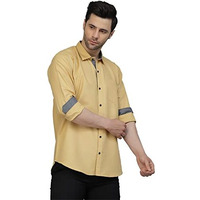 Lookmark Men's Cotton Blend Stitched Solid Full Sleeve Shirt(New-Shirt 02-Xl) Beige