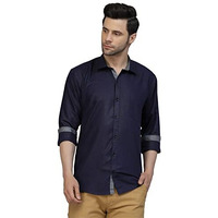 Lookmark Men's Cotton Blend Stitched Solid Full Sleeve Shirt(New-Shirt 04-L) Blue