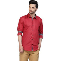 Lookmark Men's Cotton Blend Stitched Solid Full Sleeve Shirt(New-Shirt 06-S) Red