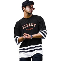 Eyebogler Oversized Loose Baggy Fit Drop Shooulder Half Sleeves Cotton Blend Printed T-Shirt For Men Black White