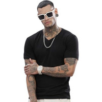 Adro Men's V Neck Solid Cotton T-Shirt (Vn-M-Pln-Bl_Black_Xl)