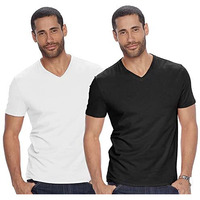 Adro Men's V Neck Combo Plain Cotton T-Shirts_Vcm2-Pln-Bl-Wh-L Black, White
