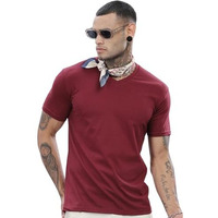 Adro Men's V Neck Solid Cotton T-Shirt (Vn-M-Pln-Mr_Maroon_Xl)