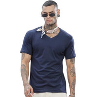 Adro Men's V Neck Solid Cotton T-Shirt (Vn-M-Pln-Nb_Navy_L)