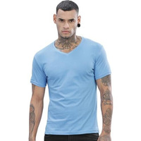 Adro Men's V Neck Solid Cotton T-Shirt (Vn-M-Pln-Sk_Skyblue_2Xl)