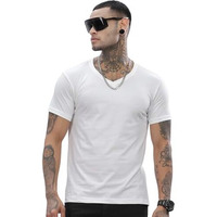 Adro Men's V Neck Solid Cotton T-Shirt (Vn-M-Pln-Wh_White_S)