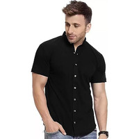 Eyebogler Mens Cotton Blend Henley Neck Half Sleeve Solid Button Style Tshirt Black