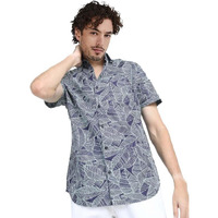 Lookmark Men's Cotton Blend Navy Color Stitched Printed Half Sleeve Shirt(Shirt 59-S)