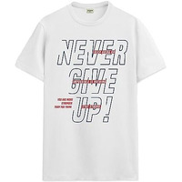 Adro Never Give Up Printed T-Shirt For Men - 100% Cotton, Regular Fit, Soft Breathable Fabric. (Rn23-M-Nvr-Wh_White_Xl)