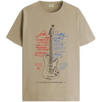 Adro Guitar Design Printed T-Shirt For Men - 100% Cotton, Regular Fit, Soft Breathable Fabric | Rn23-M-Gtr-Be-Xl Beige