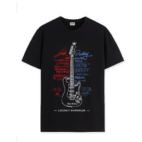 Adro Guitar Design Printed T-Shirt For Men - 100% Cotton, Regular Fit, Soft Breathable Fabric. (Rn23-M-Gtr-Bl_Black_Xl)