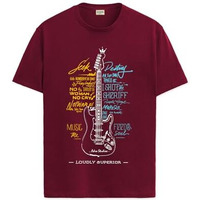 Adro Guitar Design Printed T-Shirt For Men - 100% Cotton, Regular Fit, Soft Breathable Fabric | Rn23-M-Gtr-Mr-2Xl Maroon