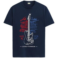 Adro Guitar Design Printed T-Shirt For Men - 100% Cotton, Regular Fit, Soft Breathable Fabric | Rn23-M-Gtr-Nb-M Navy Blue