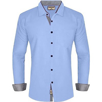 Lookmark Men's Cotton Blend Blue Color Stitched Solid Full Sleeve Shirt(Amzn-Shirt 54-M)