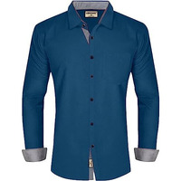 Lookmark Men's Cotton Blend Dark Turqouise Color Stitched Solid Full Sleeve Shirt(Amzn-Shirt 56-L)