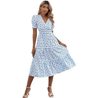 Kotty Women's Fit And Flare Printed Dress Off White Blue