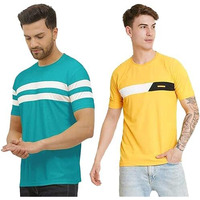 Lookmark Men's Combo Cotton Blend Sky Blue & Yellow Color Printed Striped Polo Tshirt(Mt04-Mt02)