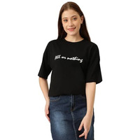Kotty Women's Cotton Blend Black Printed Oversized T-Shirts