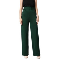 Kotty Women's High Rise Viscose Rayon Relaxed Fit Korean Trousers Bottle Green