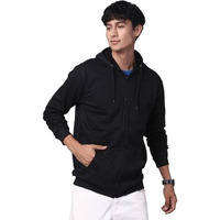 Adro Mens Cotton Solid Zipper Hoodie Sweatshirts (Zh23-Pln-Bl_Black_2Xl)