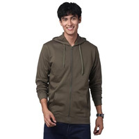Adro Mens Cotton Solid Zipper Hoodie Sweatshirts (Zh23-Pln-Ol_Olive_M)