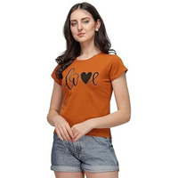 Leriya Fashion Women's Love Graphic T Shirt Cute Funny Cap Sleeve Casual Cotton Tee Tops (Medium, Orange)
