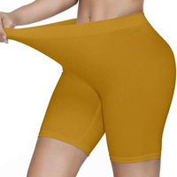 Kyda Women's Anti Bacterial Cycling Shorts, Under Skirt Biker Shorts, High Waist Stretchable Yoga Shorts & Gym Workout Skin Fit Shorties(Mustardyellow_Xl)