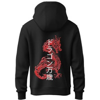 Adro Mens Hoodies With Hail The Dragon Puff Backside Printed, 100% Cotton 340Gsm. (H23-M-Dra-Bl_Black_L)