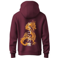 Adro Mens Hoodies With Hail The Dragon Puff Backside Printed, 100% Cotton 340Gsm. (H23-M-Dra-Mr_Maroon_2Xl)