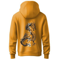 Adro Mens Hoodies With Hail The Dragon Puff Backside Printed, 100% Cotton 340Gsm. (H23-M-Dra-Mu_Mustard_L)