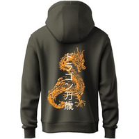 Adro Mens Hoodies With Hail The Dragon Puff Backside Printed, 100% Cotton 340Gsm. (H23-M-Dra-Ol_Olive_M)