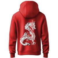 Adro Mens Hoodies With Hail The Dragon Puff Backside Printed, 100% Cotton 340Gsm. (H23-M-Dra-Rd_Red_L)