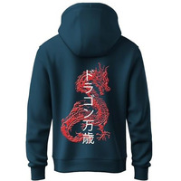 Adro Mens Hoodies With Hail The Dragon Puff Backside Printed, 100% Cotton 340Gsm. (H23-M-Dra-Sb_Teal_L)