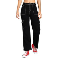 Nifty Women's Cotton Blend Stretchable Black Cargo Jeans (Jean_1453_Blk_30_Black_30)
