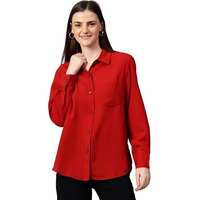 Kotty Women's Oversized Cotton Blend Shirt(Red,S)