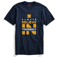 Adro Mens Believe In Your Self Printed T-Shirt (Navy Blue, M)