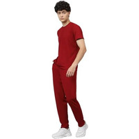 Lookmark Men's Crepe Blend Solid Pattern Pajama & T-Shirt Set, Short Sleeve, Round Neck, Drawstring, Pocketed Elegance (Az-Lm-P1-Nw25 Maroon-M)